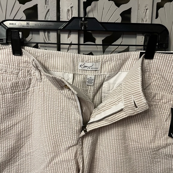 KIM ROGERS CUTE CREAM & TAN STRIPED COMFY COTTON LIGHTWEIGHT STRETCHY SHORTS - Picture 6 of 8